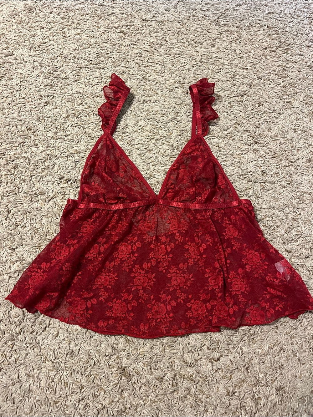 Red Floral Lace Babydoll Lingerie Top - Women
